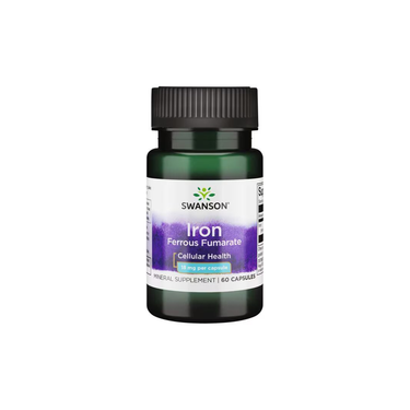 Swanson Iron Ferrous Fumarate 18 mg, 60 Capsules—a supplement for cellular health and trace mineral support.